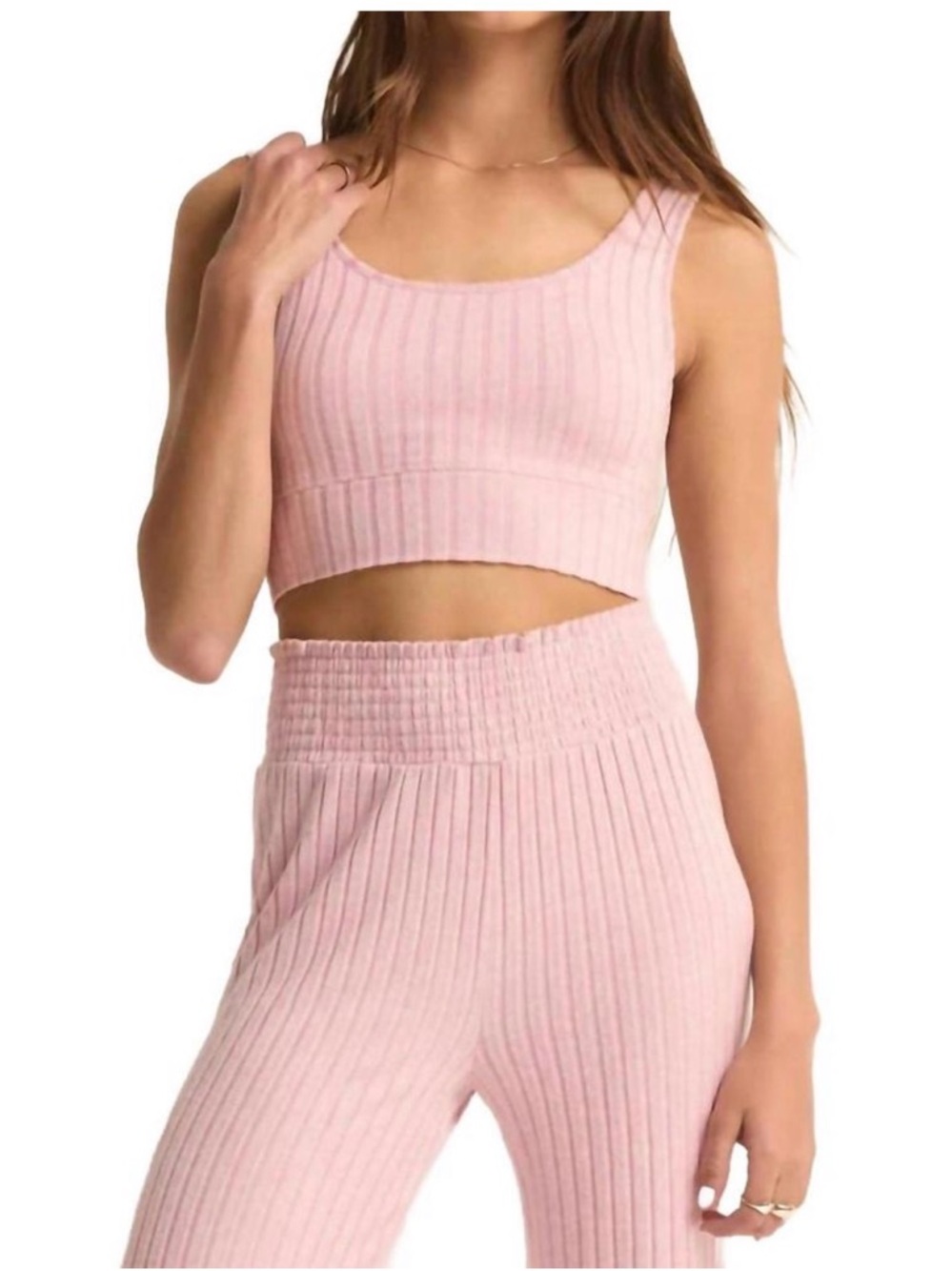 Z Supply Pink Zoe Ribbed Top and High Waist Lounge Pants Set XS